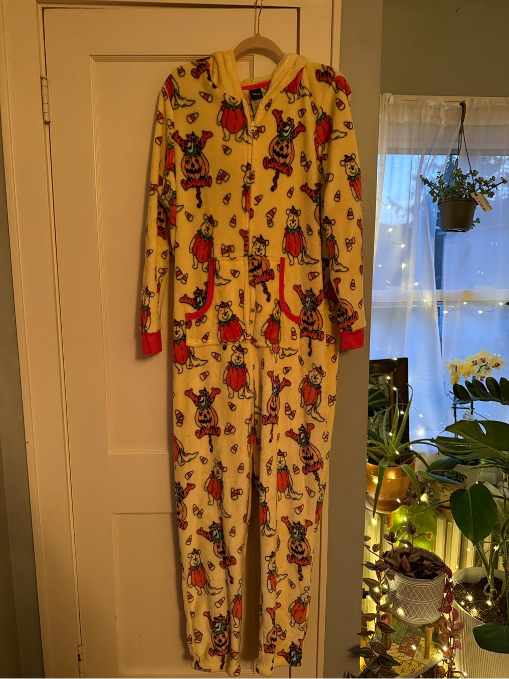 Disney Yellow Pumpkin Print Hooded Kids Pajama Set with Red Accents